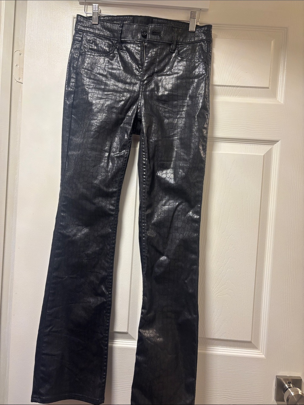 White House Black Market Black Croc-Embossed Flare Jeans